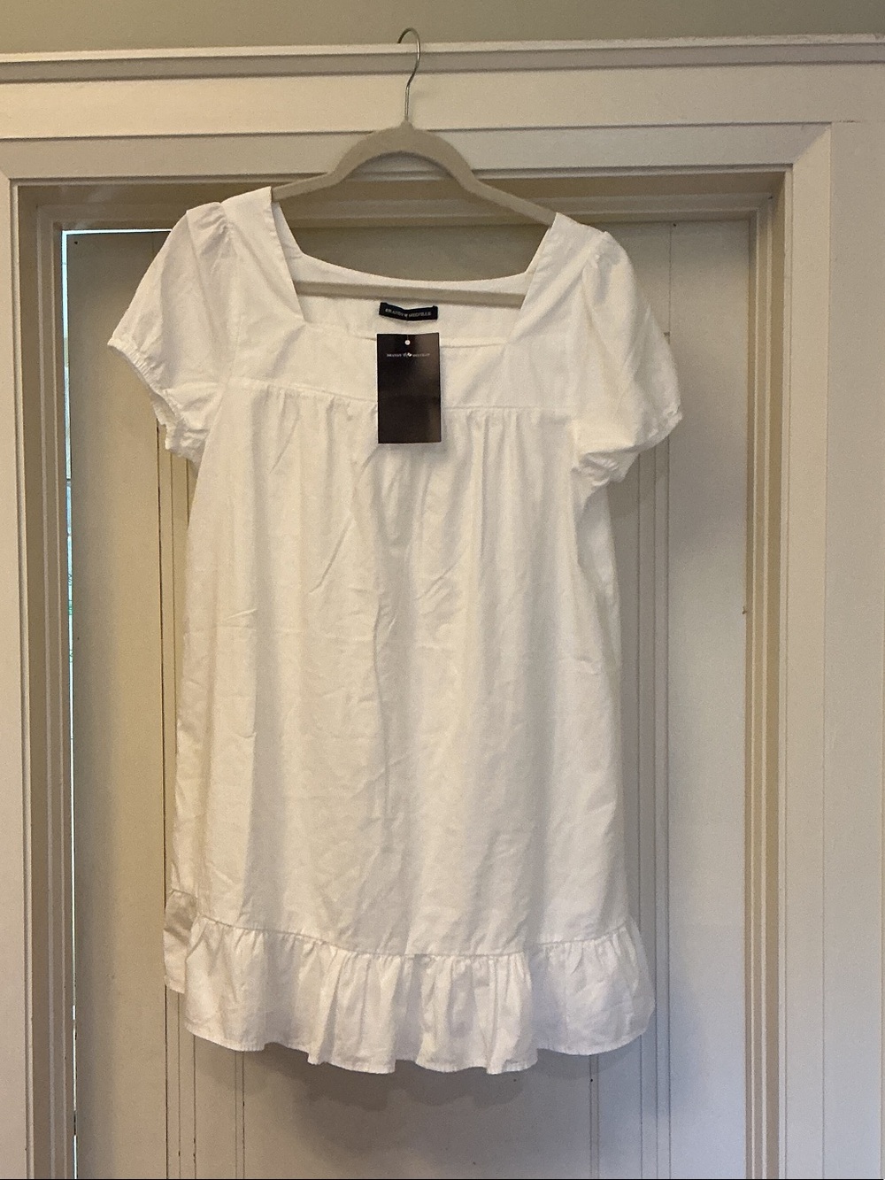 White Short-Sleeve Ruffled Hem Dress - Brandy Melville NWT